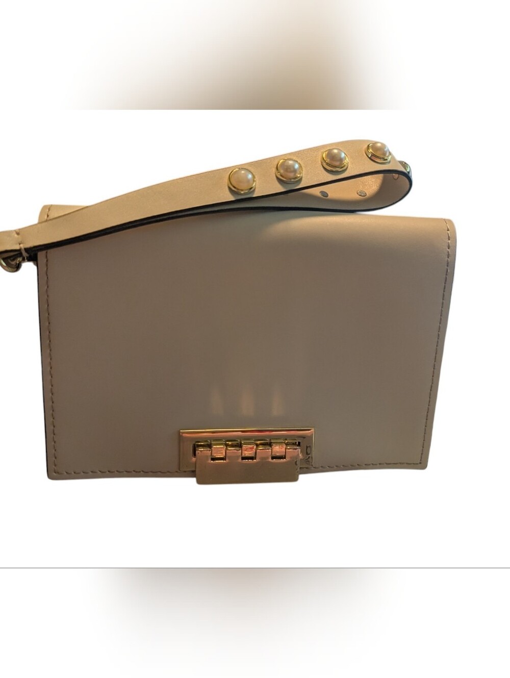 Zac By Zac Posen Cream Clutch With Pearl Strap